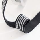 "Soft Touch" Elastic 25mm - Black with Silver Glitter Stripes