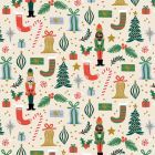100% Cotton - Holiday Classics - Deck the Halls on Cream Metallic - Rifle Paper for Cotton + Steel per 1/2m