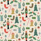 100% Cotton - Holiday Classics - Deck the Halls on Cream Metallic - Rifle Paper for Cotton + Steel per 1/2m