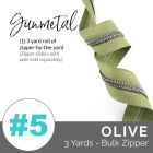 Emmaline Zippers (3 yard pack) - Size #5 - Olive Tape  / Gunmetal Coil