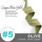 Emmaline Zippers (3 yard pack) - Size #5 - Olive Tape  / Rose Gold ( Copper )Coil