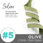 Emmaline Zippers (3 yard pack) - Size #5 - Olive Tape  / Silver Coil