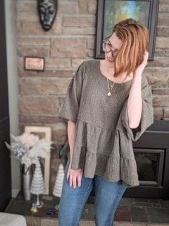 Green gauze tiered blouse