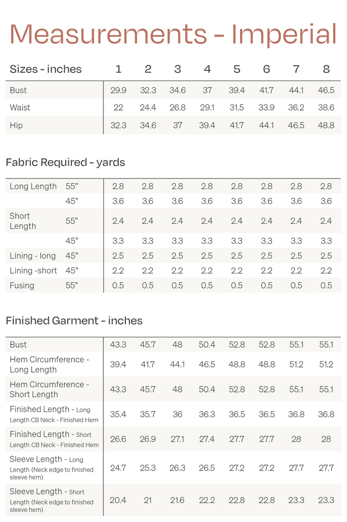 Nova Coat Size Chart Imperial