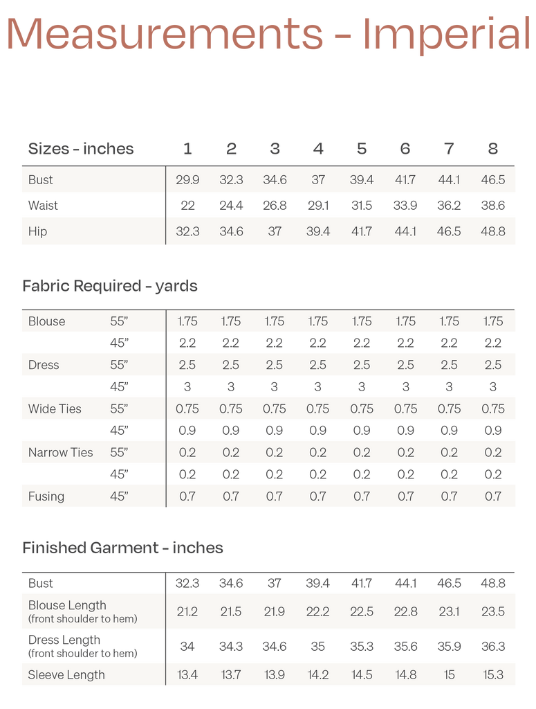 Sequence Top Size Chart Imperial