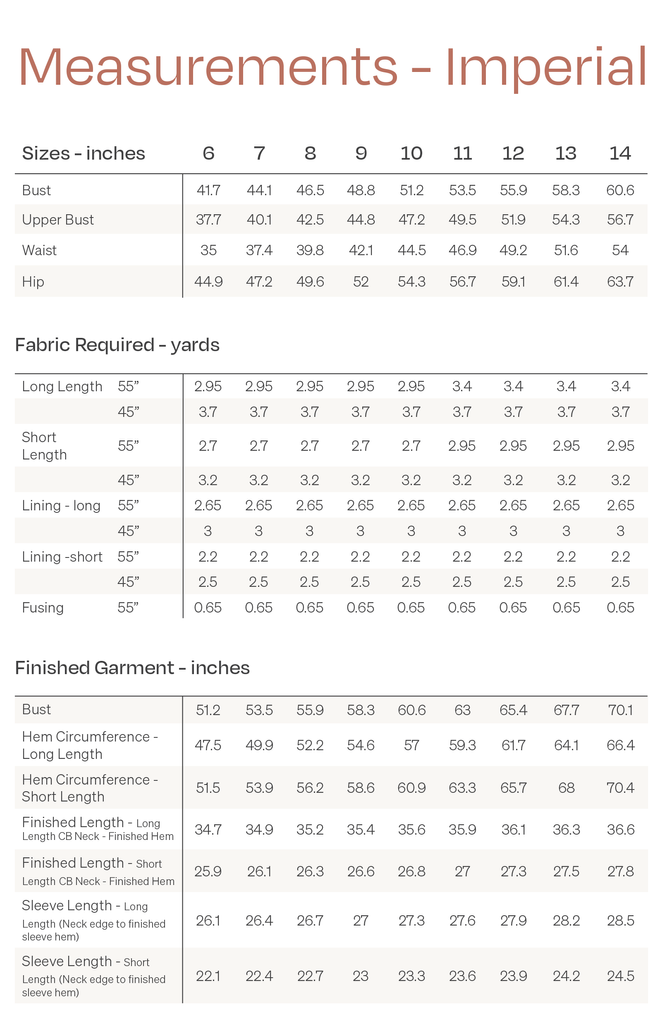 Nova Curve Size Chart Imperial