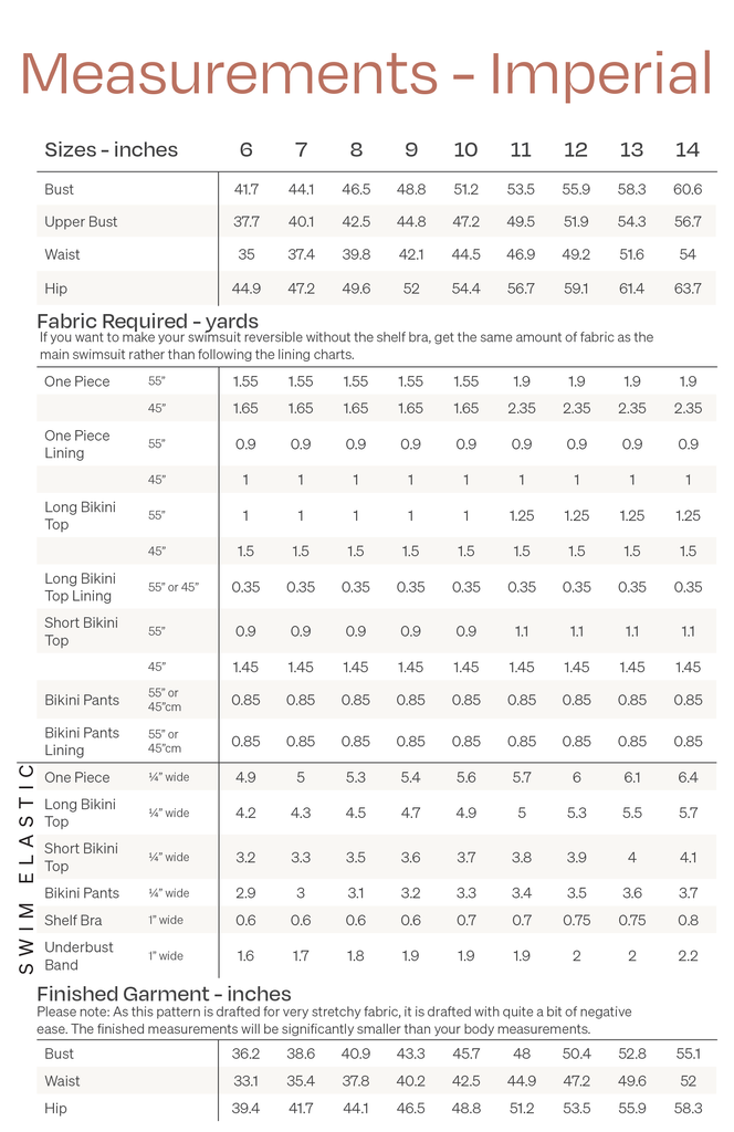 Kaia Curve Size Chart Imperial