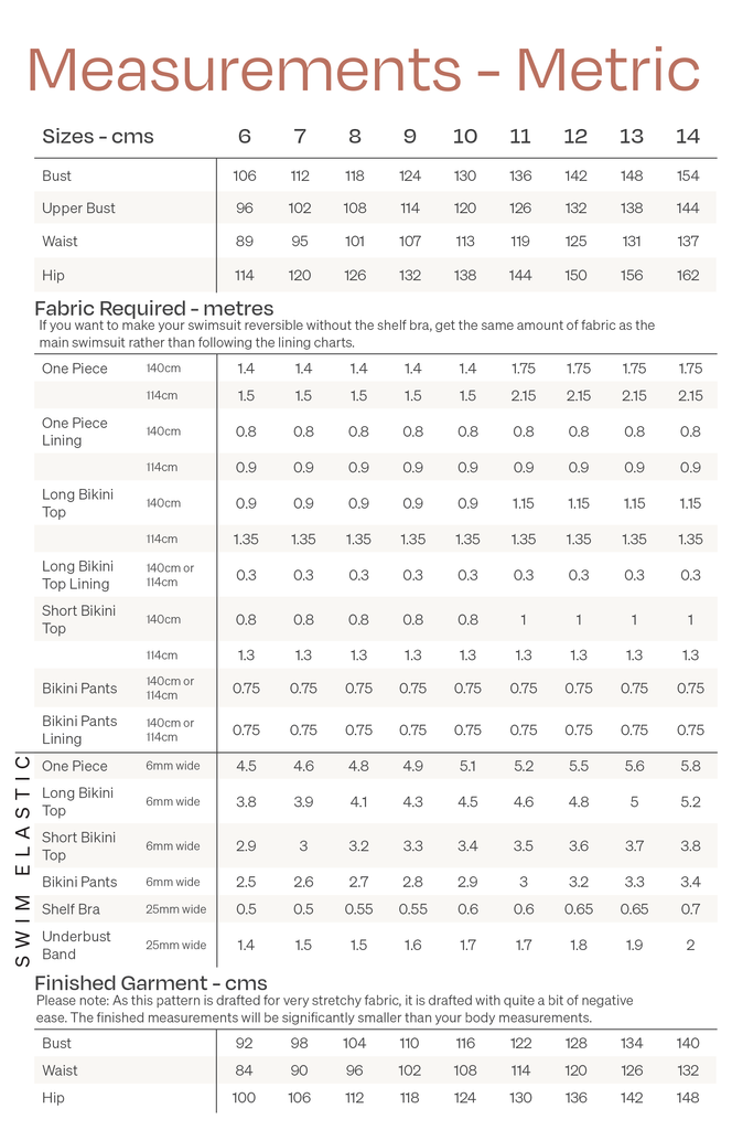 Kaia Curve Size Chart Metric